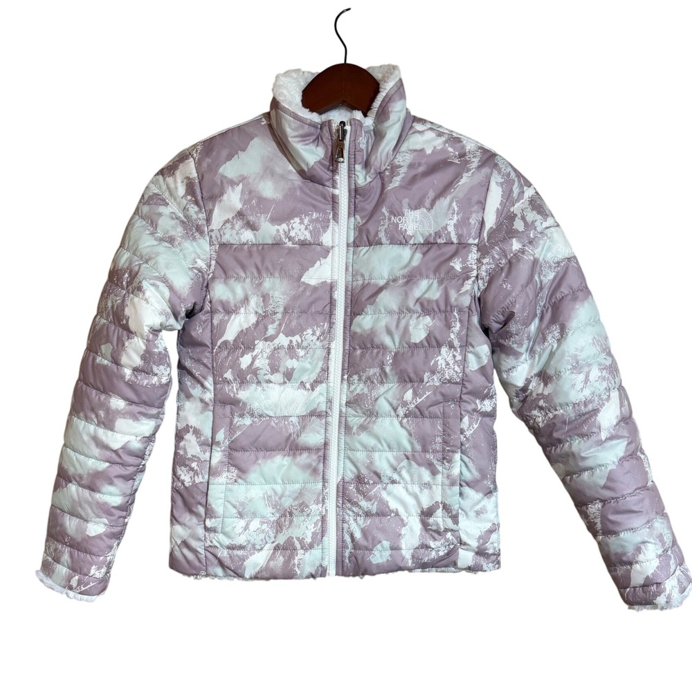 The North Face Girls Reversible Mossbud Swirl Jacket Purple Mountain Print M 10